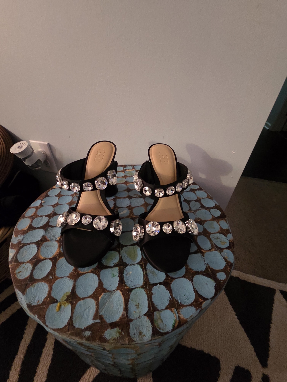 Gb Formal Black Jeweled Slide Sandals - Women